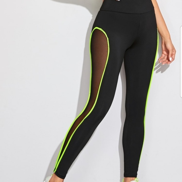 ■SOLDOUT■NEW NEON LIME SHEER PANEL LEGGINGS - Picture 5 of 5